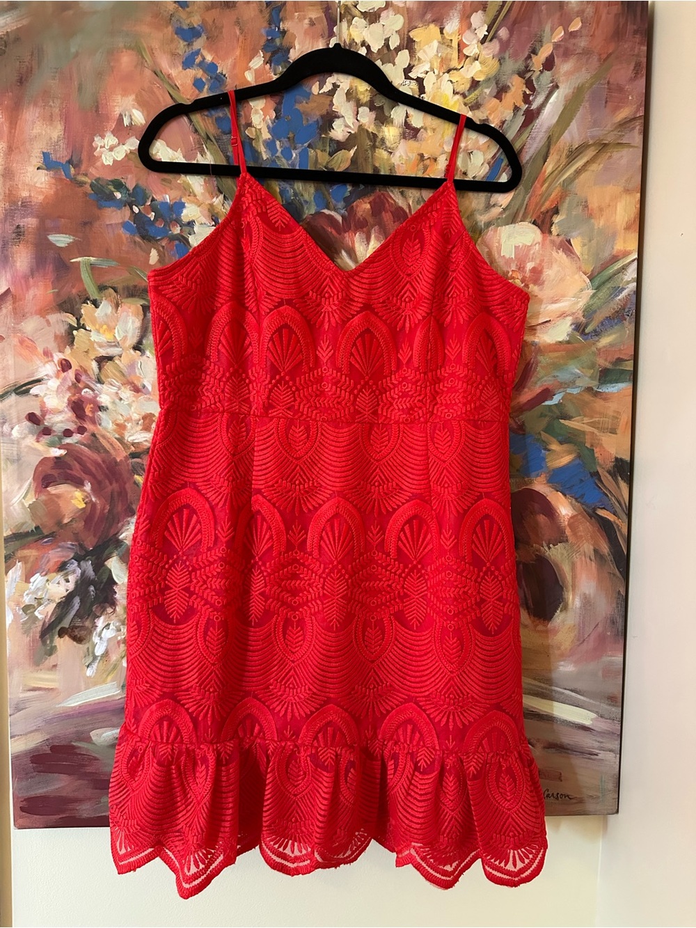Lulus red orange ruffle hem dress